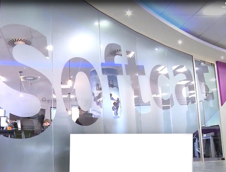 Softcat logo on office window, marlow