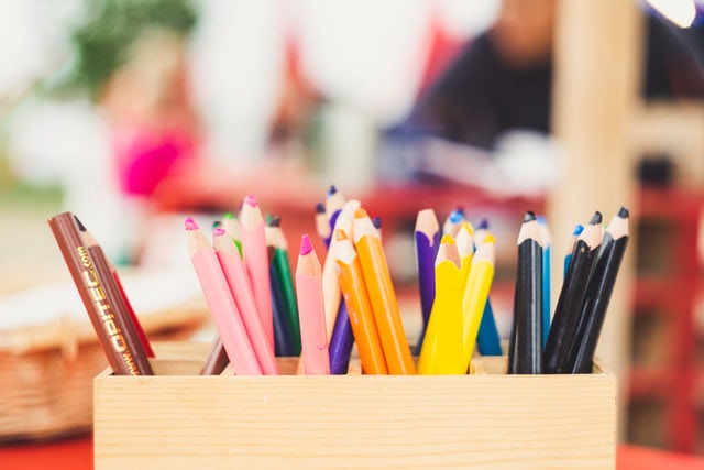 Nursery school with pencils