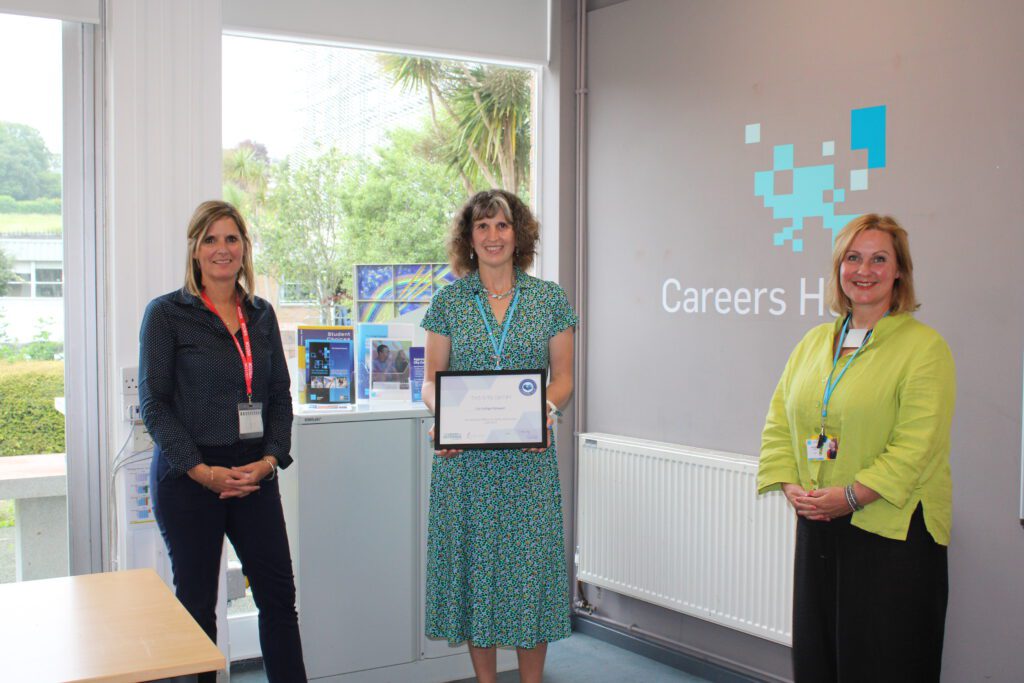 From left, Nicky Henderson, Senior Enterprise Co-ordinator at Heart of the South West Careers Hub; Careers Coordinator, Sarah Sinclair; Principal and Chief Executive, Jackie Grubb