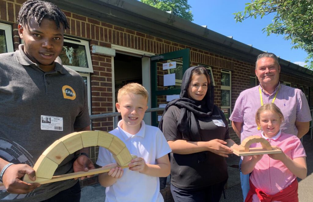 (from left): Ally Mwema, of Learn By Design, Jackson Manning (9), IfzaShakoor, Isabelle Booth and assistant head teacher and SENCO, Darren Morris.