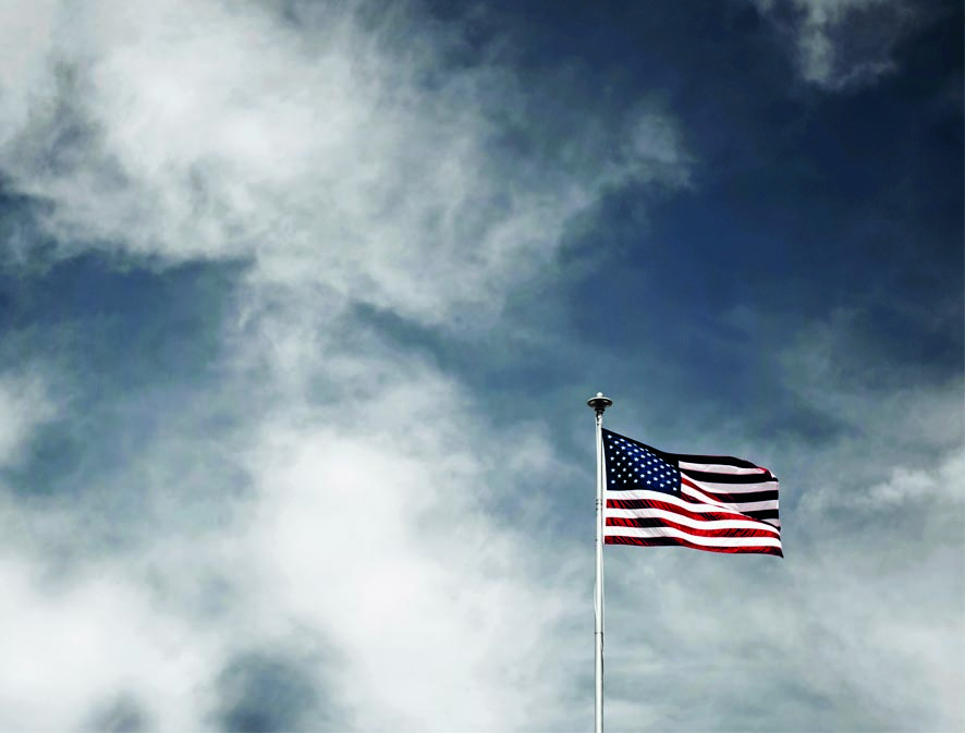 American flag in sky