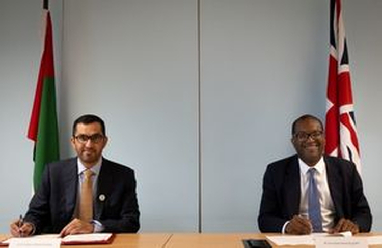 the Secretary of State for Business, Energy and Industrial StrRt Hon Kwasi Kwarteng MP, joined by His Excellency Dr Sultan Ahmed Al Jaber, Emirati Minister of Industry and Advanced Technology