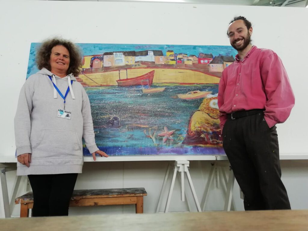 Jo Haskins and Camsell Downing with their mural design