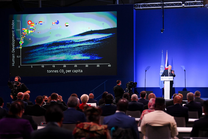 Sir David Attenborough speaks at the Opening Ceremony for Cop26 at the SEC, Glasgow. Photograph: Karwai Tang