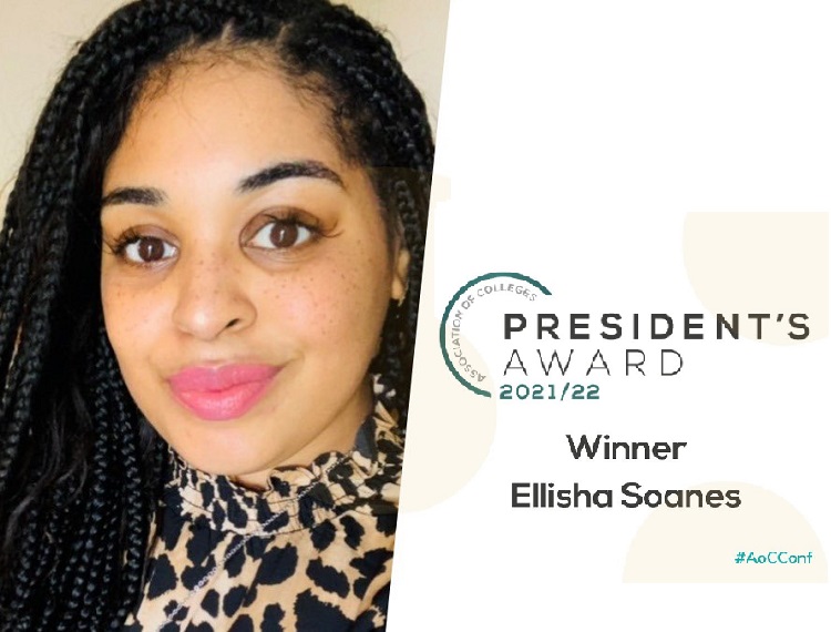 Ellisha Soanes, winner of the AoC President’s Award 2021