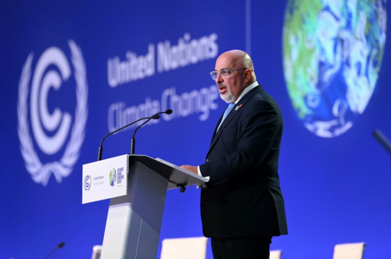 The Rt Hon Nadhim Zahawi MP speaks at the Joint Event of Education and Environment Ministers - Together for Tomorrow Education and Climate Action event at COP26 on 5th November 2021 at the SEC, Glasgow