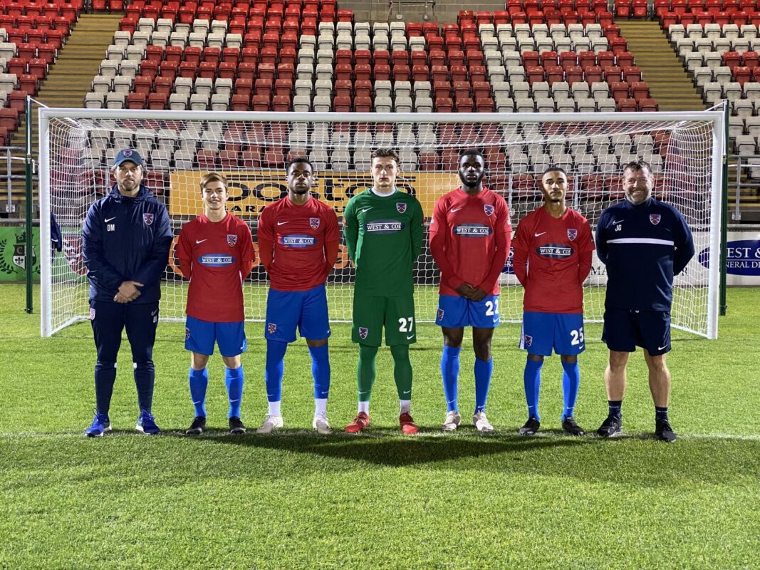 From left to right: Daryl McMahon (D&R Manager), Ellis Lawson 16 from South Woodford, Junior Nkwonta 17 Grays, Billy Lawlor 17 Colchester, Daniel Obi 18 Dagenham, Aaron Blair 21 Hornchurch, John Gowens (Head of Apprentices).