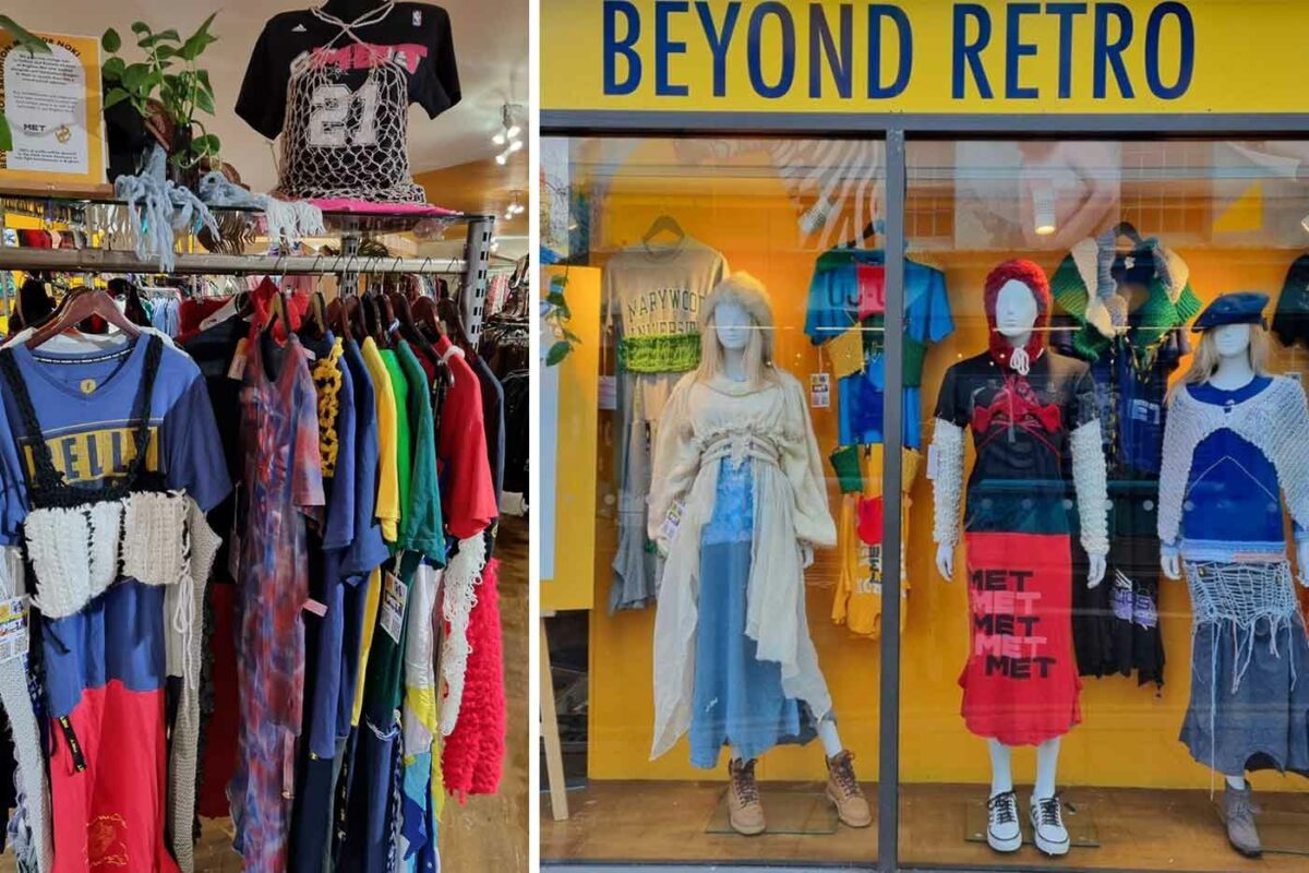 Image shows the collection in the Beyond Retro window display and hung in store