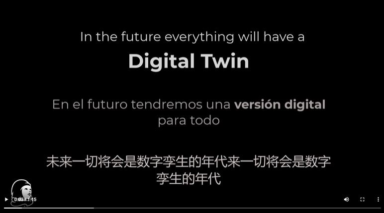 Screenshot from Guildhawk video of female CEO and Coder Jurga Zilinskiene MBE announcing that in future everyone and everything will have a digital twin including multilingual virtual human twins