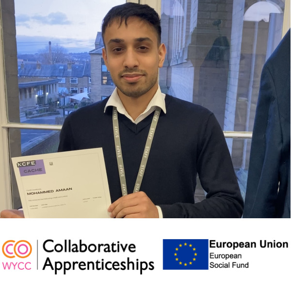 Apprentice Mohammed Amaan with Mental Health Awareness Level 2 certificate