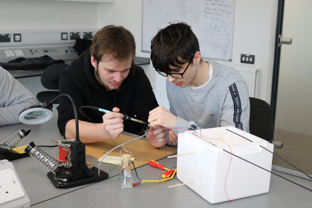 Wiltshire College & University Centre students work on constructing their weather balloon which will be sent into space.