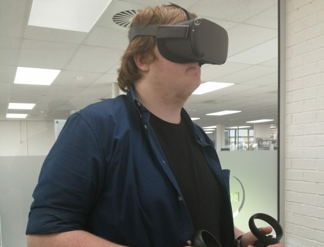 Photos of a student using the VR technology. BCoT.