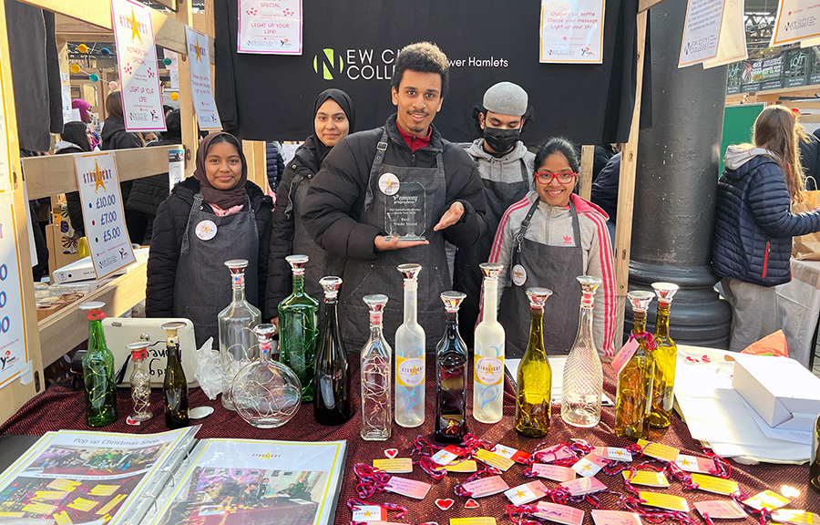 Creative Arts students from New City College Tower Hamlets have won the Best Trade Stand award at Spitalfields Market in this year’s Young Enterprise Company of the Year competition.