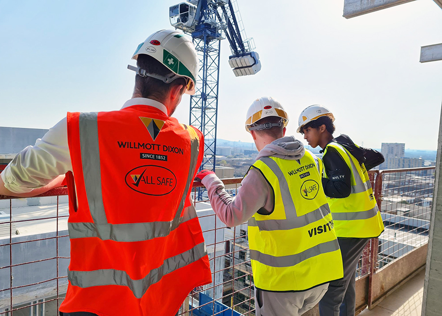 First year students from New City College’s Construction & Engineering Centre donned high vis jackets and hard hats as they were taken up to the 13th floor of a working building site. The students, studying Construction & the Built Environment at NCC’s fantastic new £15million campus in Rainham, were able to put theory into practice during the work experience visit to Willmott Dixon’s Gascoigne estate redevelopment project in Barking.