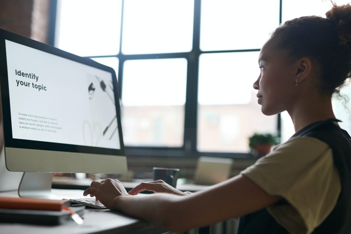female on computer