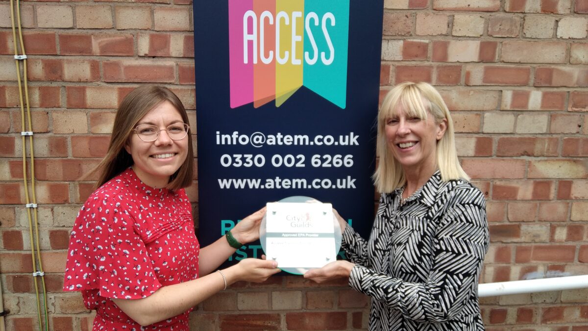 City and Guilds' Rebecca Hollamby presents Access Training's Lorraine Nicholson with EPA Centre of Excellence plaque