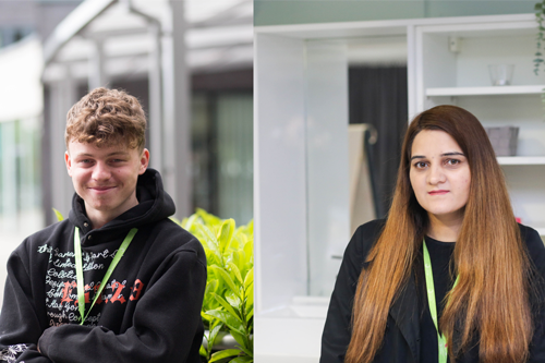 Blackburn College student Adam Green next to fellow student Iffat Jabeen