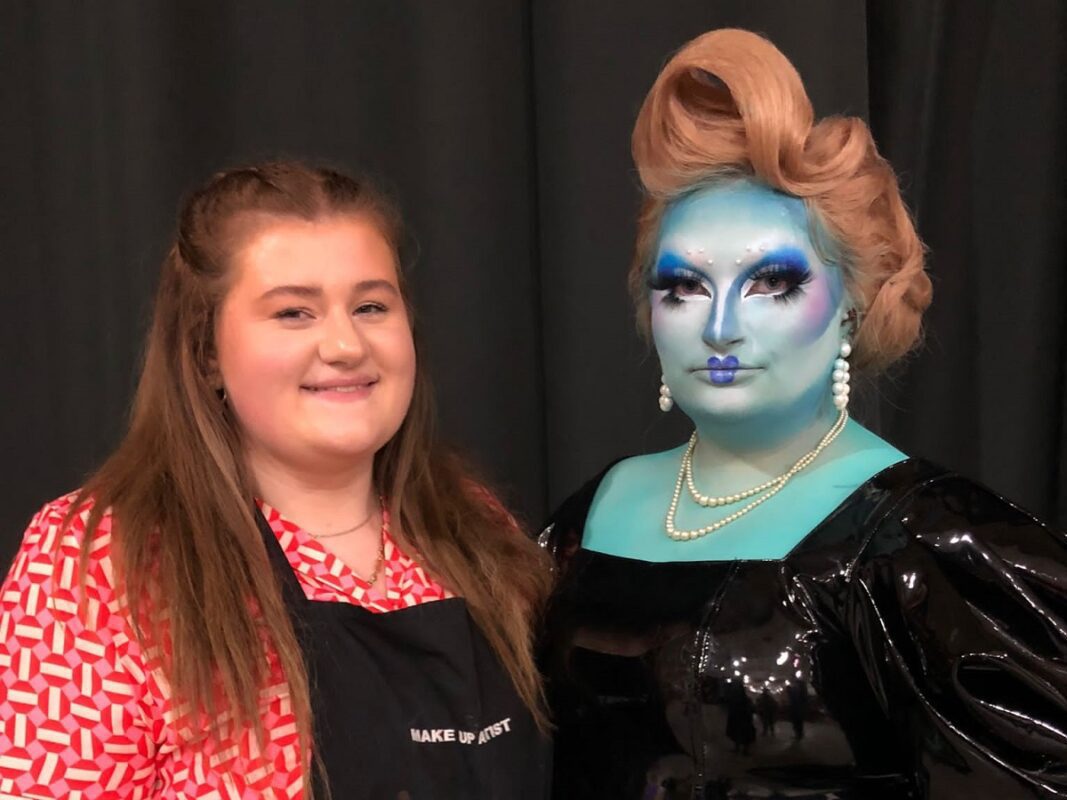 Picture of Mia Harper with media make up model dressed as glamour drag queen