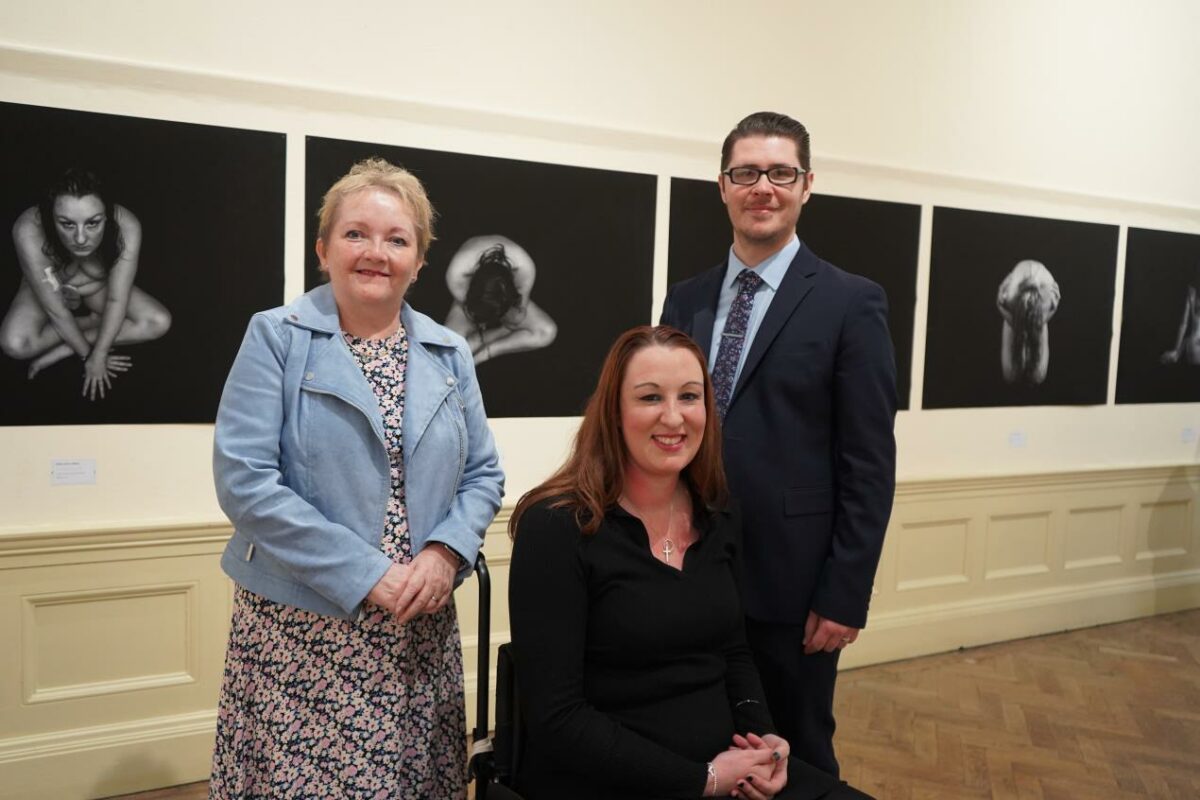 Principal Sue Higginson, Award winner Kirsty Anne Wilson & Daniel Norman, Arts Manager