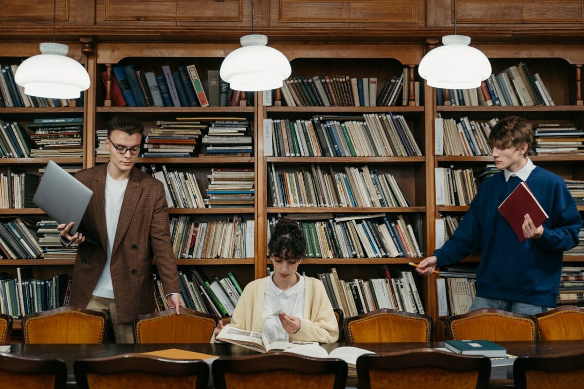 students sat in library