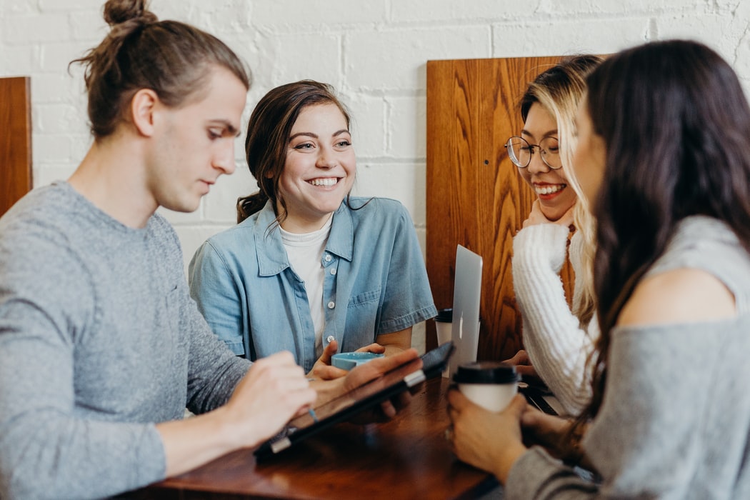 Students sat at table