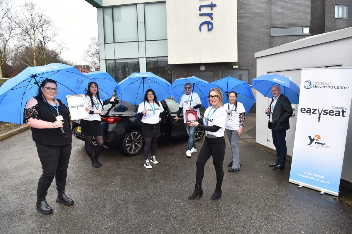 Blackburn University Centre students celebrate reaching the national finals of Young Enterprise.