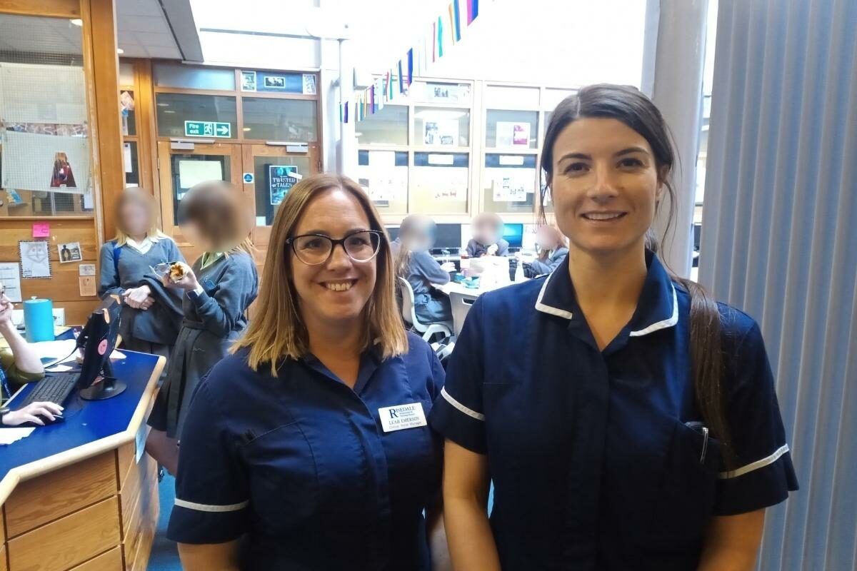 Leah-Emerson-left-and-Faye-Anderson-clinical-nurse-managers-at-Risedale-Care-Homes-who-spoke-to-students-at-Walney-School-about-career-opporutnities-in-their-profession