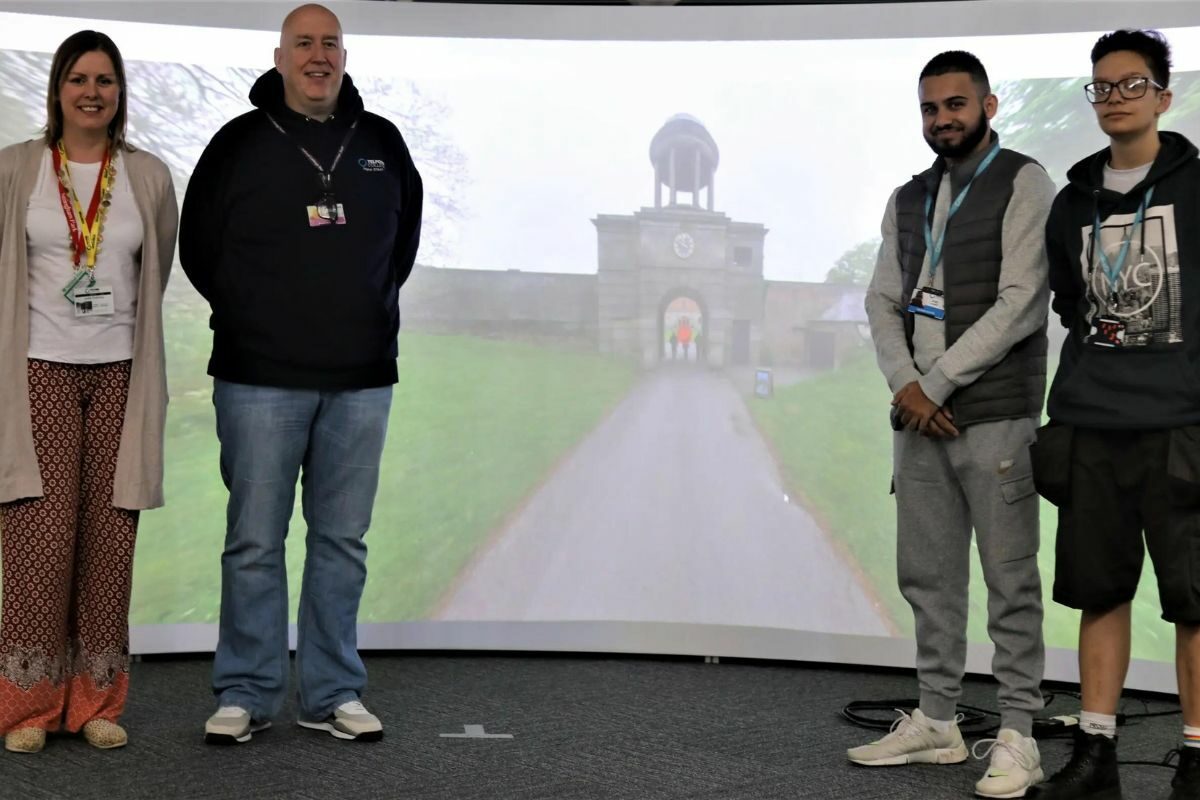 Jodie Furness and Martin Seymour in thew virtual reality suite at Telford College, where students demonstrated the digital map