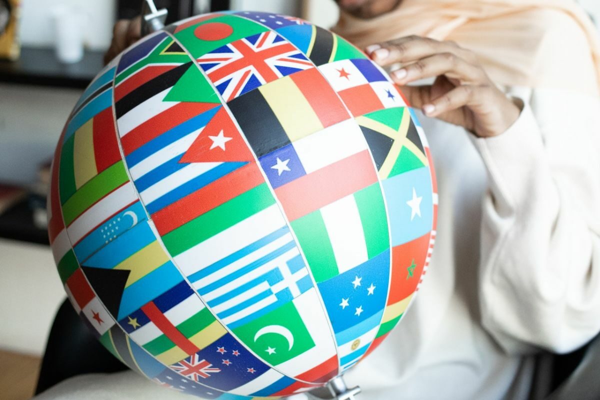 globe with different flags on