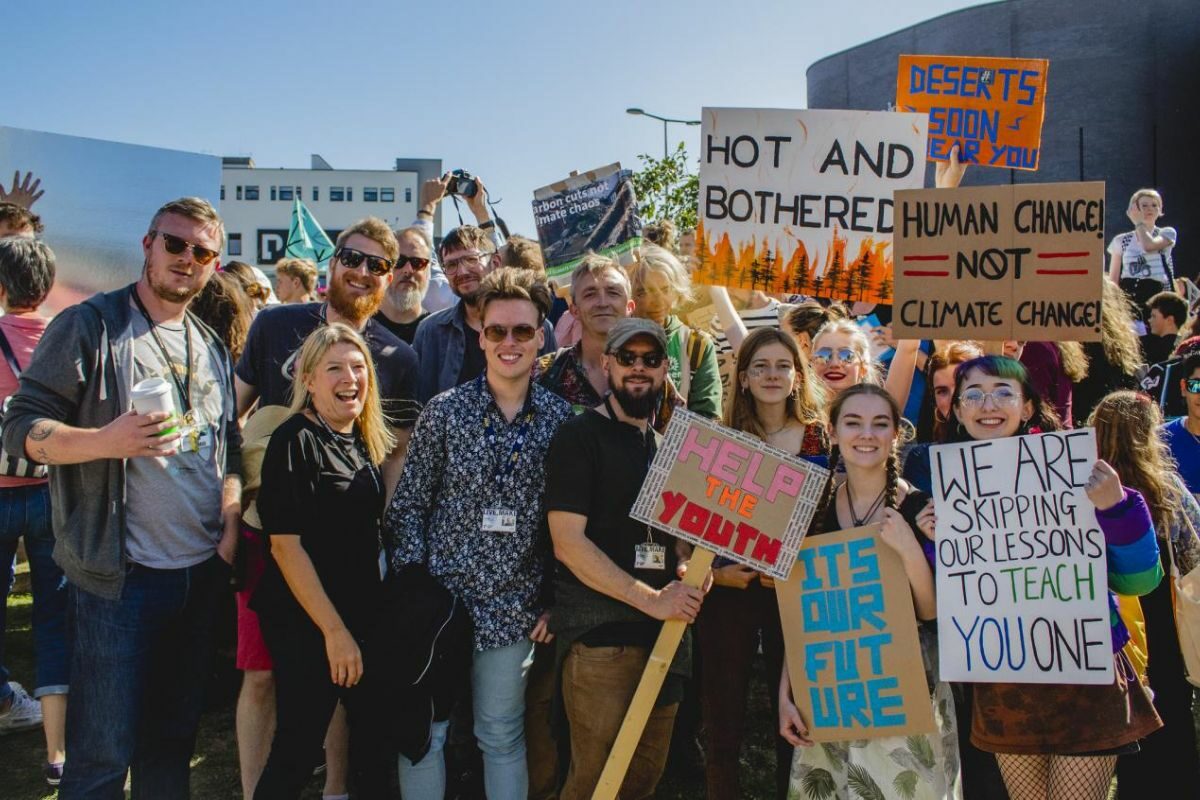 Arts University Plymouth staff and students at a climate march