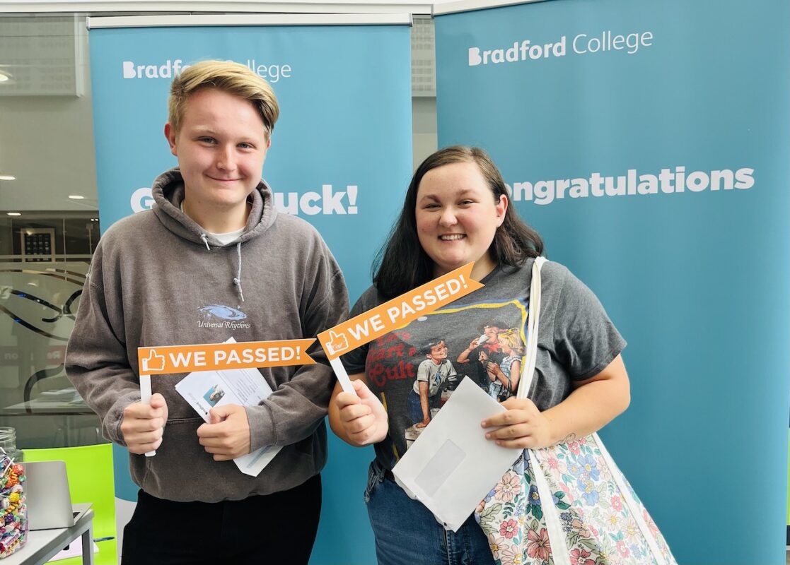 Science pathway A Level students Ben Hudson and Eliza Bentley celebrate their exam results and getting unconditional offers from the University of Hull.