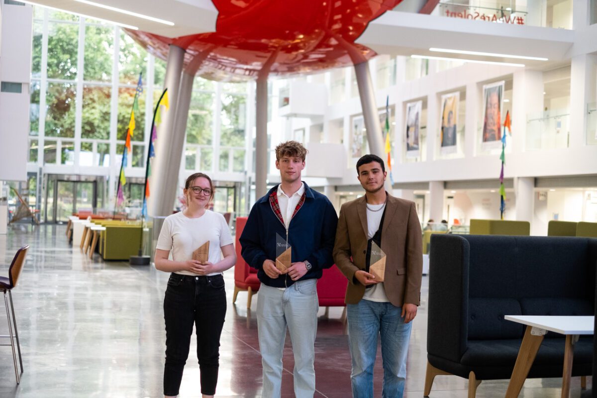 Joshua Fields (centre) and Anas Sfagsi (right) at the Young Filmmakers Fund Ceremony