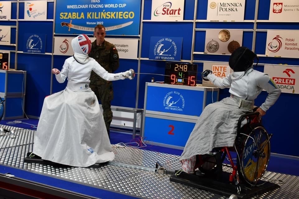 Wheelchair fencer and Harrogate College student Emily Holder in action in Warsaw