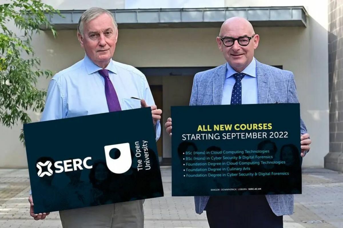 An exciting new partnership between South Eastern Regional College and the Open University is enhancing the College’s Higher Education provision, adding four new foundation degrees and two degrees to the SERC HE offering. Pictured (L– R) Ken Webb, Principal and Chief Executive, SERC and John D’Arcy, Director, The Open University in Ireland.