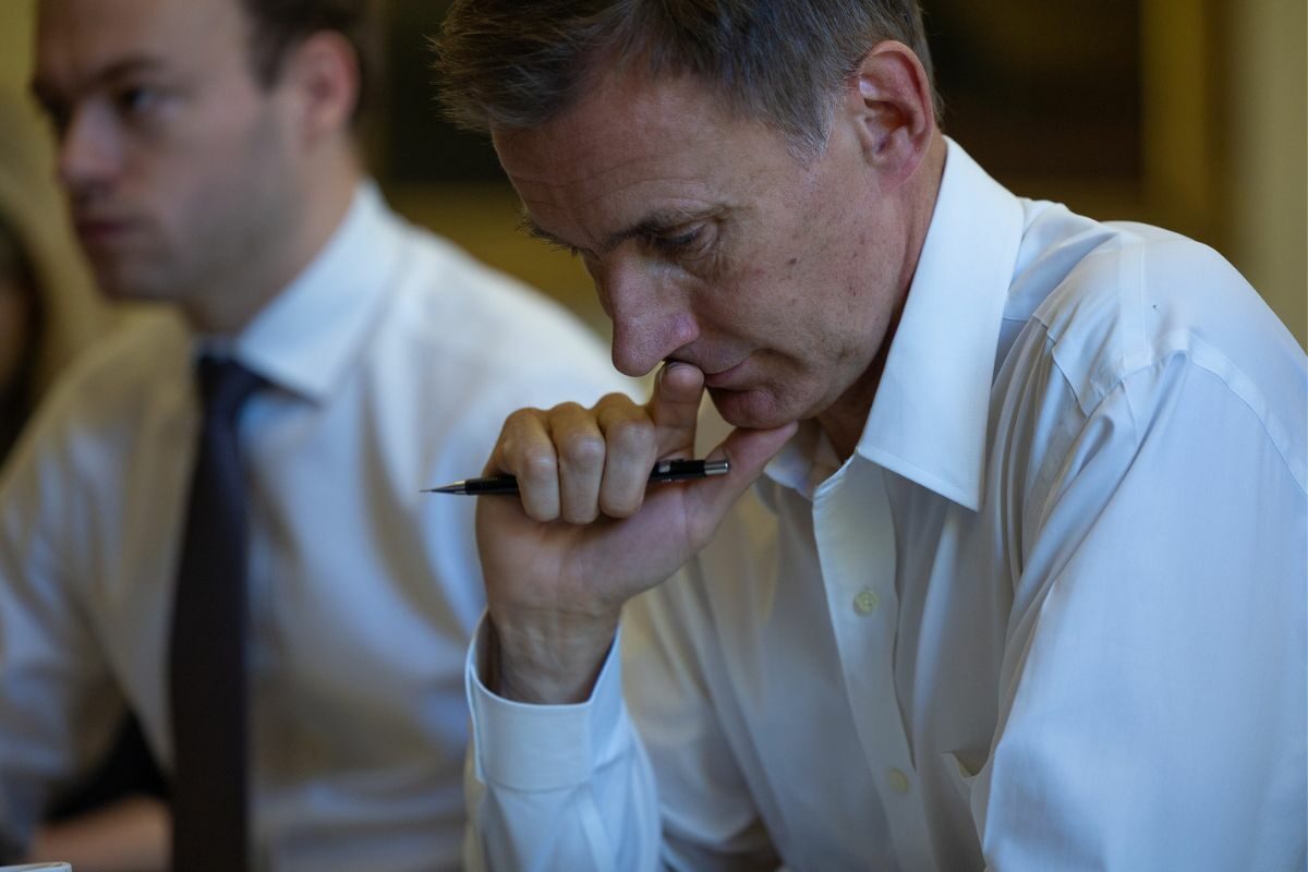 The Chancellor Jeremy Hunt working with Treasury officials on the Medium-Term Fiscal Plan in his offices in HM Treasury