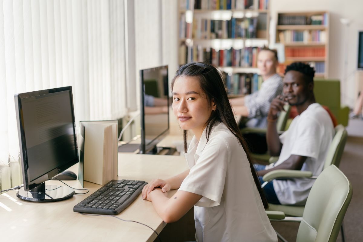 students sat at computers