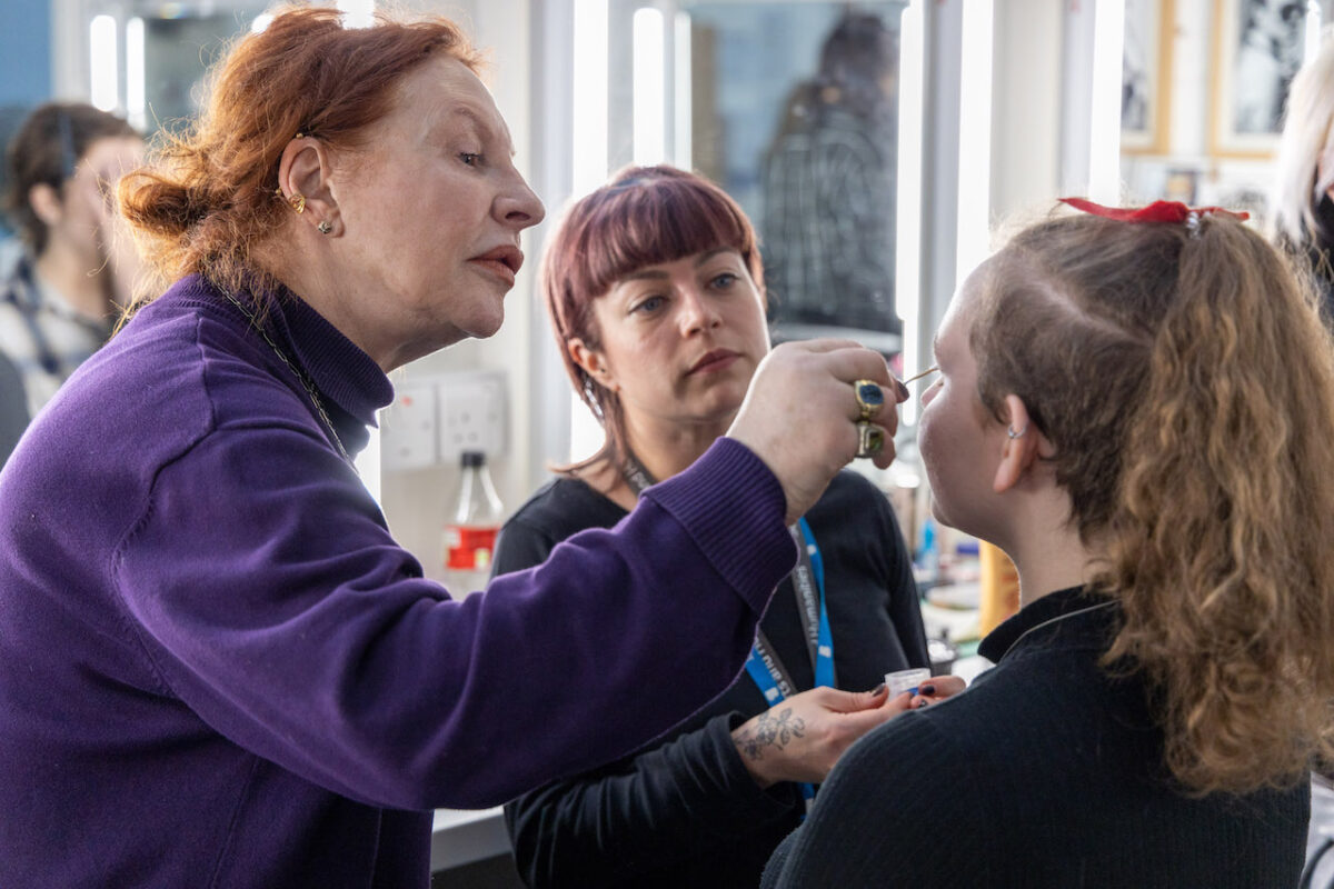 International Make-up artist Yasmin Heinz demonstrates techniques to BA (Hons) Media Make-Up students at Bradford College.