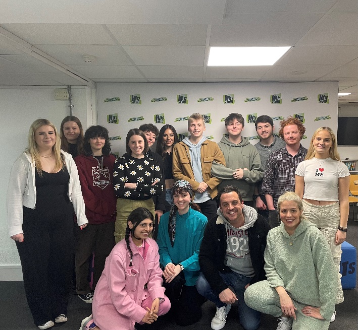 Hits Radio hosts Gemma Atkinson and Mike Toolan meet class of young apprentices for National Apprenticeship Week