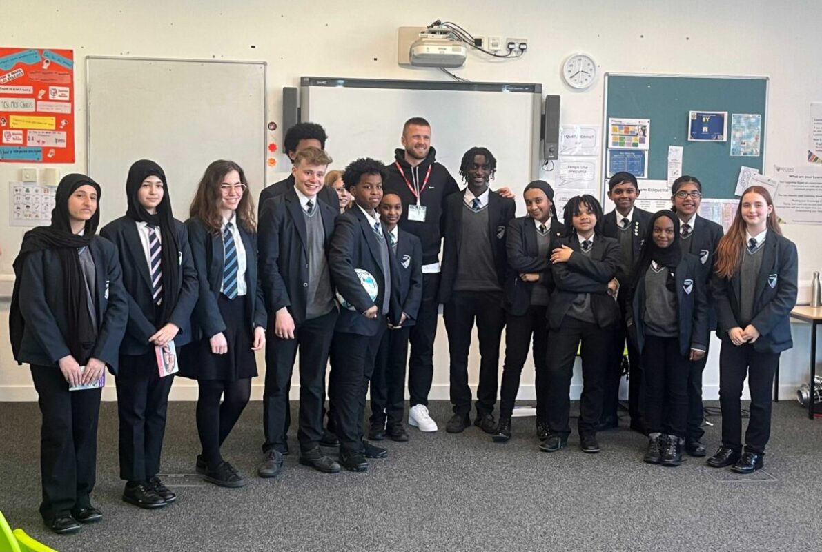 Pupils from Regent High School, London with England footballer, Eric Dier