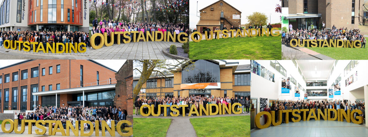 Students and staff from across EKC Group celebrate the Outstanding Ofsted results