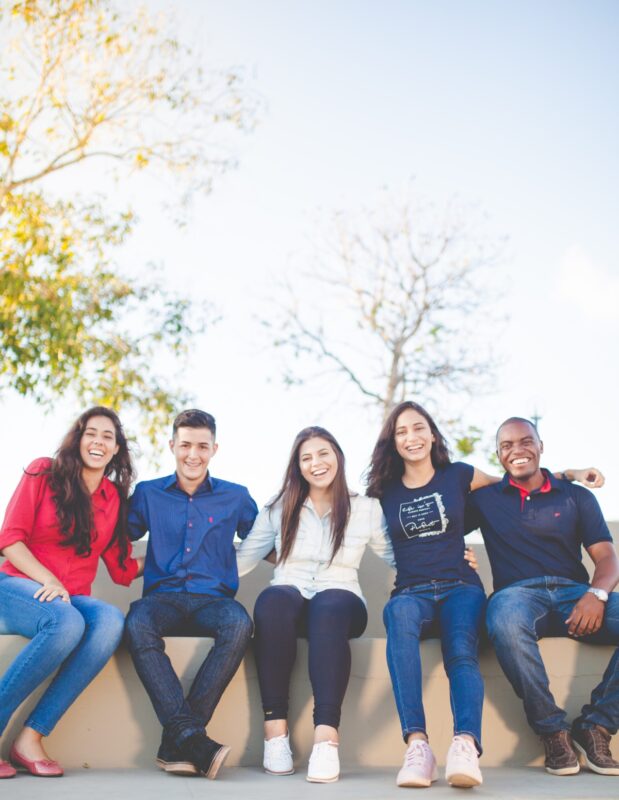 students sat on wall