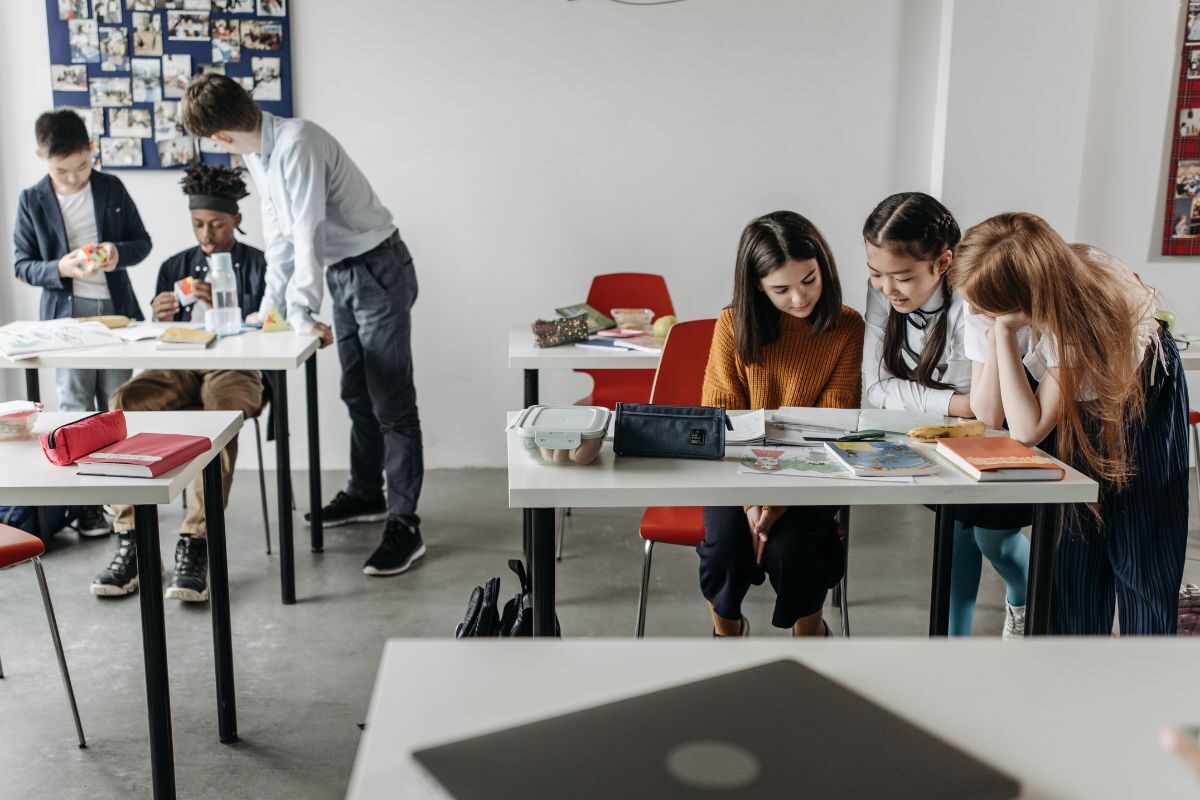 students sat around tables