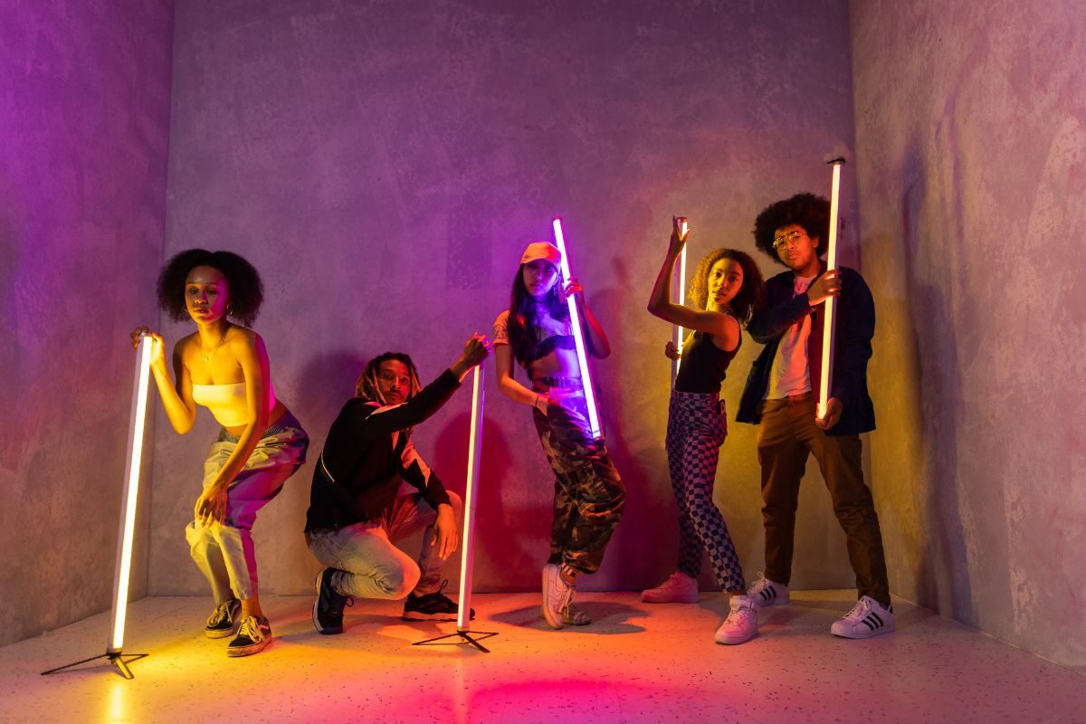 Group of young people posing in a photoshoot