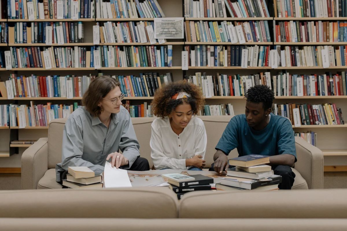 students studying in library