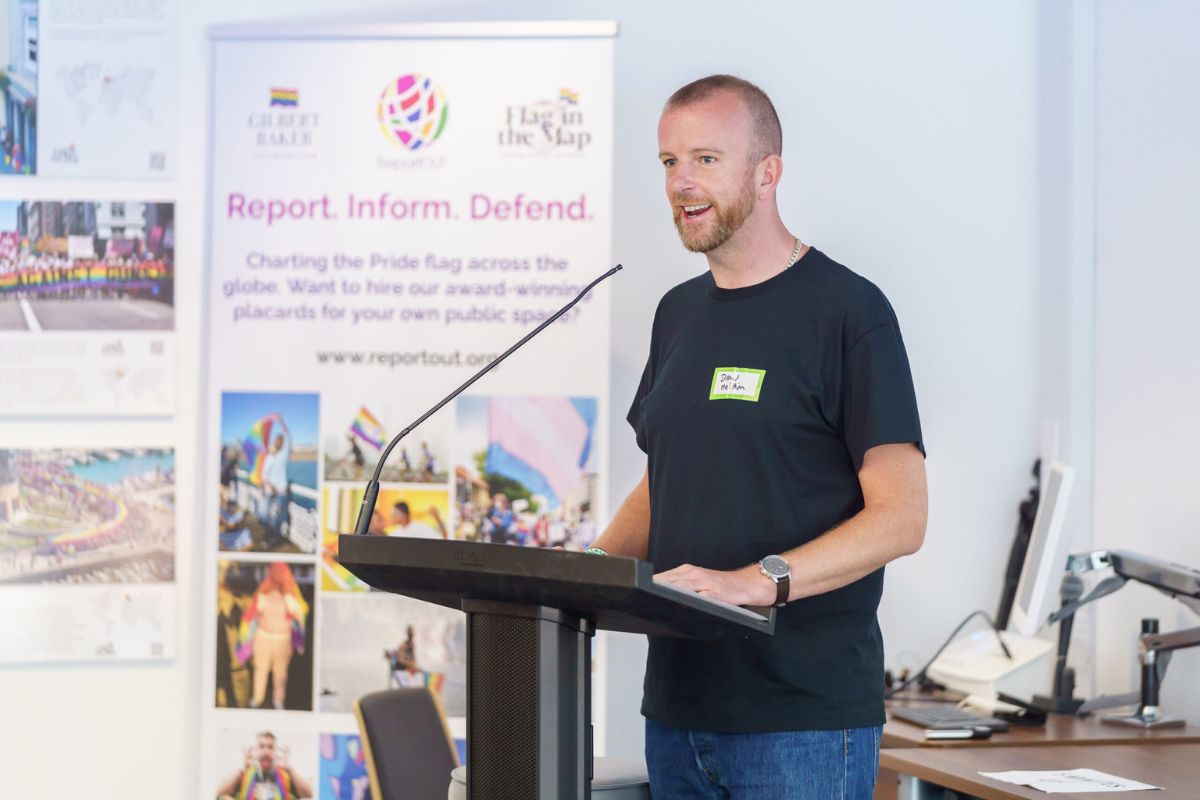 Drew Dalton, Senior Lecturer in Sociology and Programme Leader MSc Inequality and Society from the University of Sunderland speaks during the first International LGBTQIA+ Community Conference at Hope Street Xchange Picture: DAVID WOOD