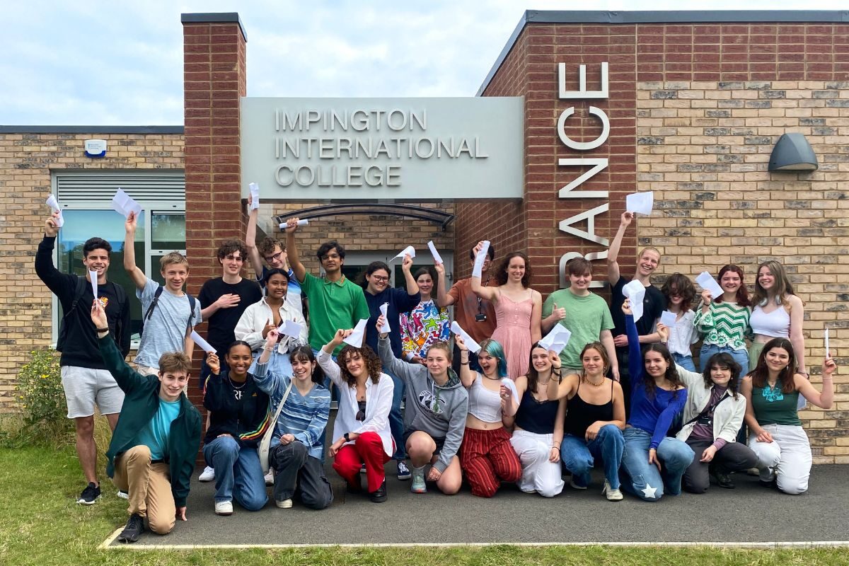 Students at Impington International College celebrate receiving their International Baccalaureate results