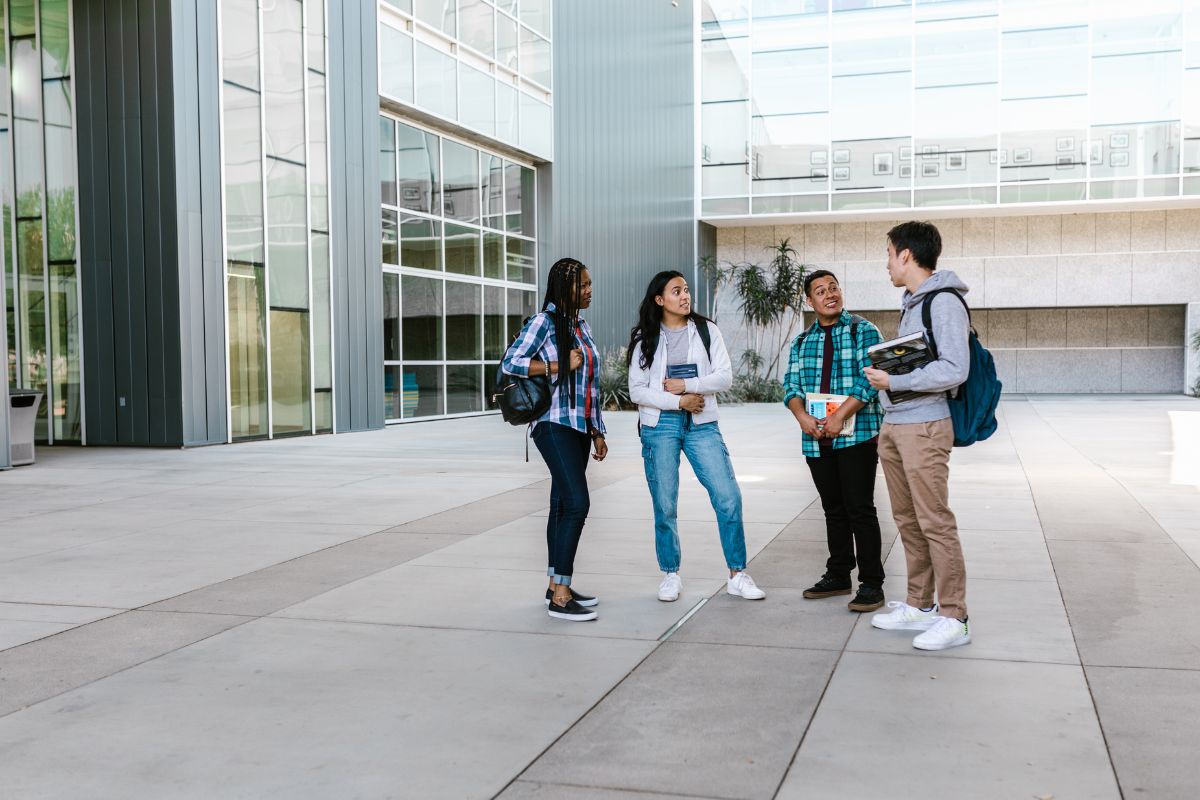 students stood around on campus