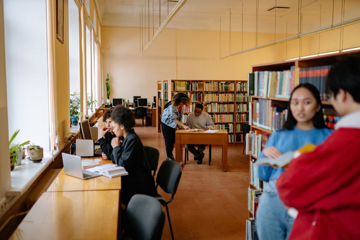 students in a library