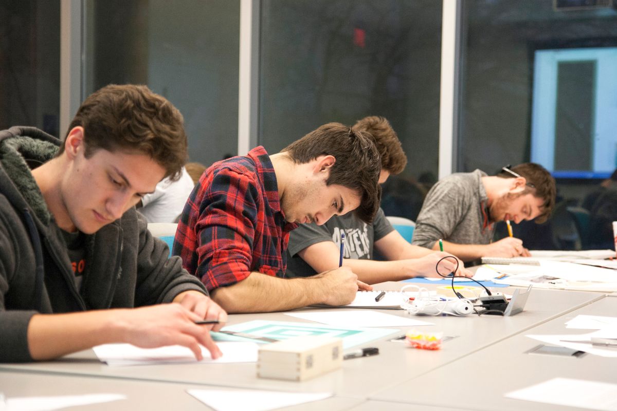 students studying a test