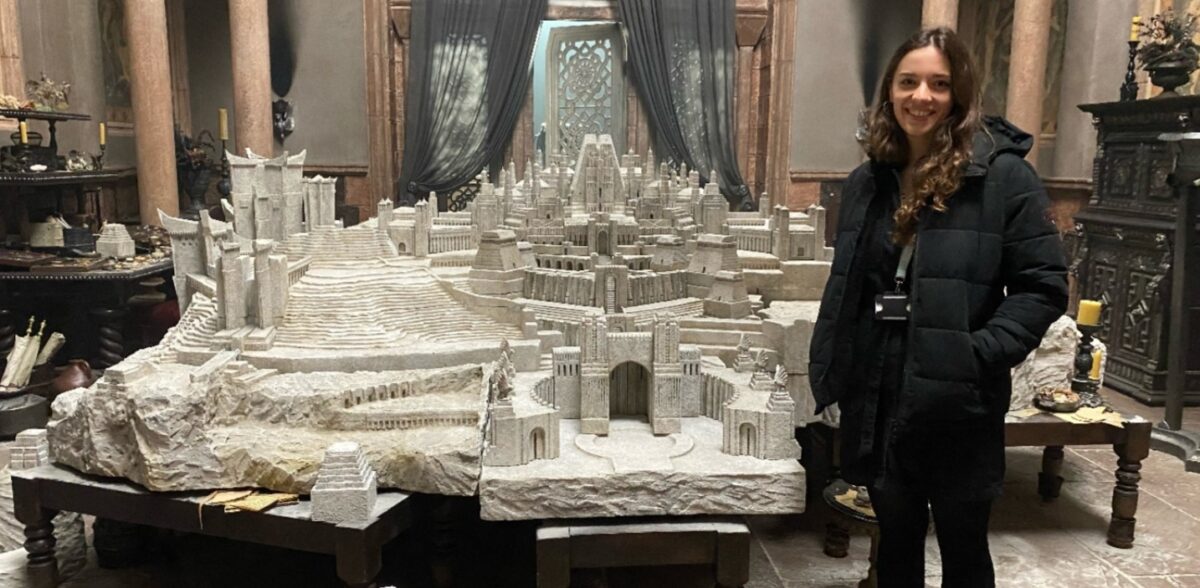 Beth Elen Roberts with the model of Old Valyria she helped design for HBO show House of the Dragon